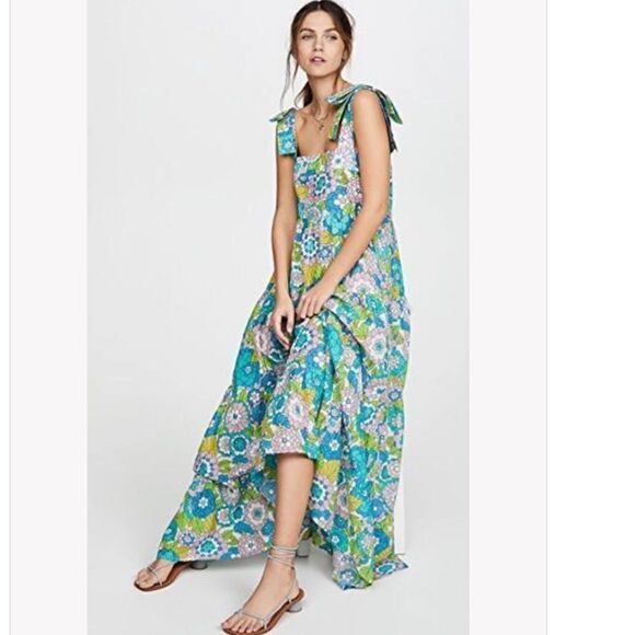 New DODO BAR OR Lima Square-neck Floral-print Dress In Flower 3 Blue Small - Picture 1 of 15